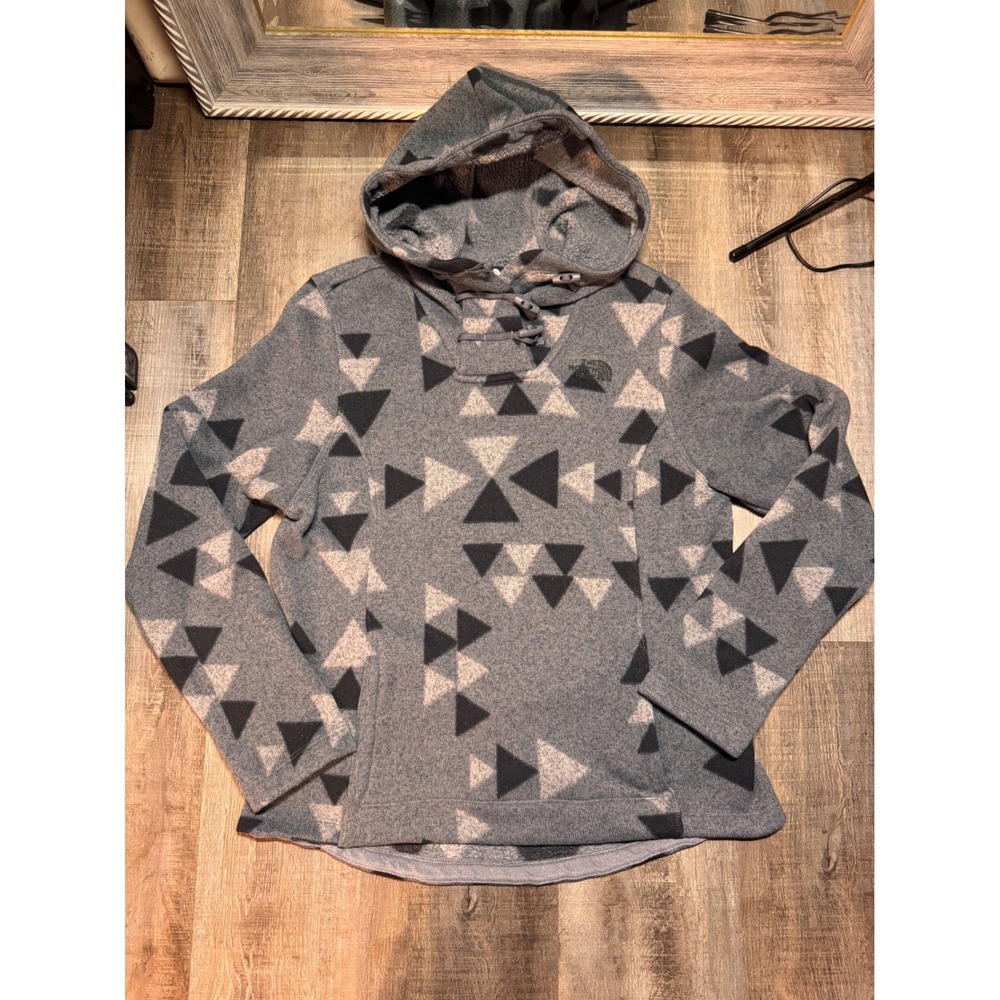 The North Face Crescent Hooded Fleece Pullover Grey Geometric Triangle Print M